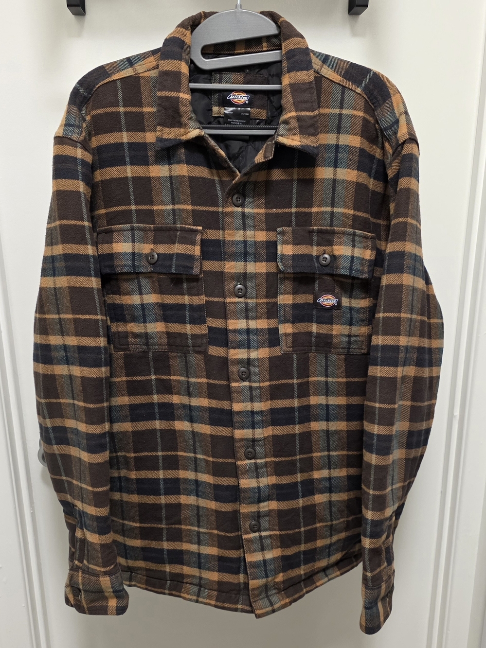 Dickies Moulton Quilt Lined Flannel Shirt Jacket Brown Plaid Men’s Size Small